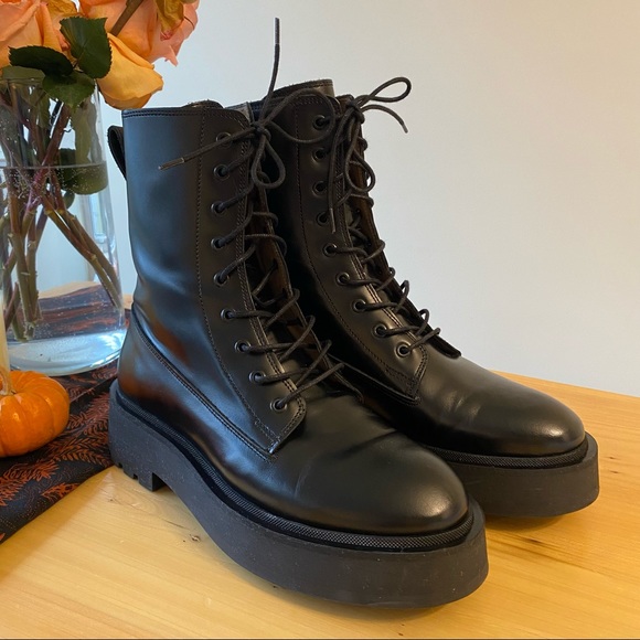 & Other Stories leather lace up chunky flat boots in black - Picture 6 of 13